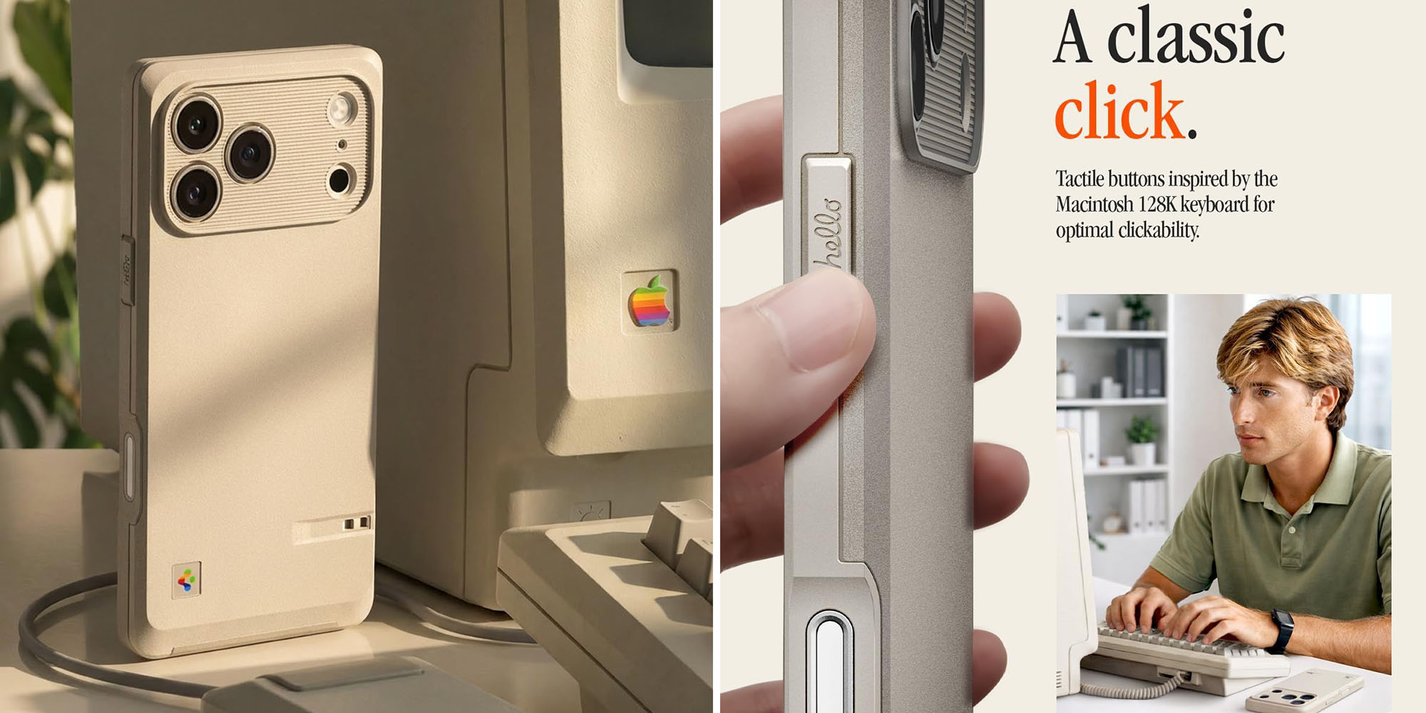 iPhone 17 Pro case offers tribute to original 1984 Macintosh | Spigen LS case seen next to a Macintosh