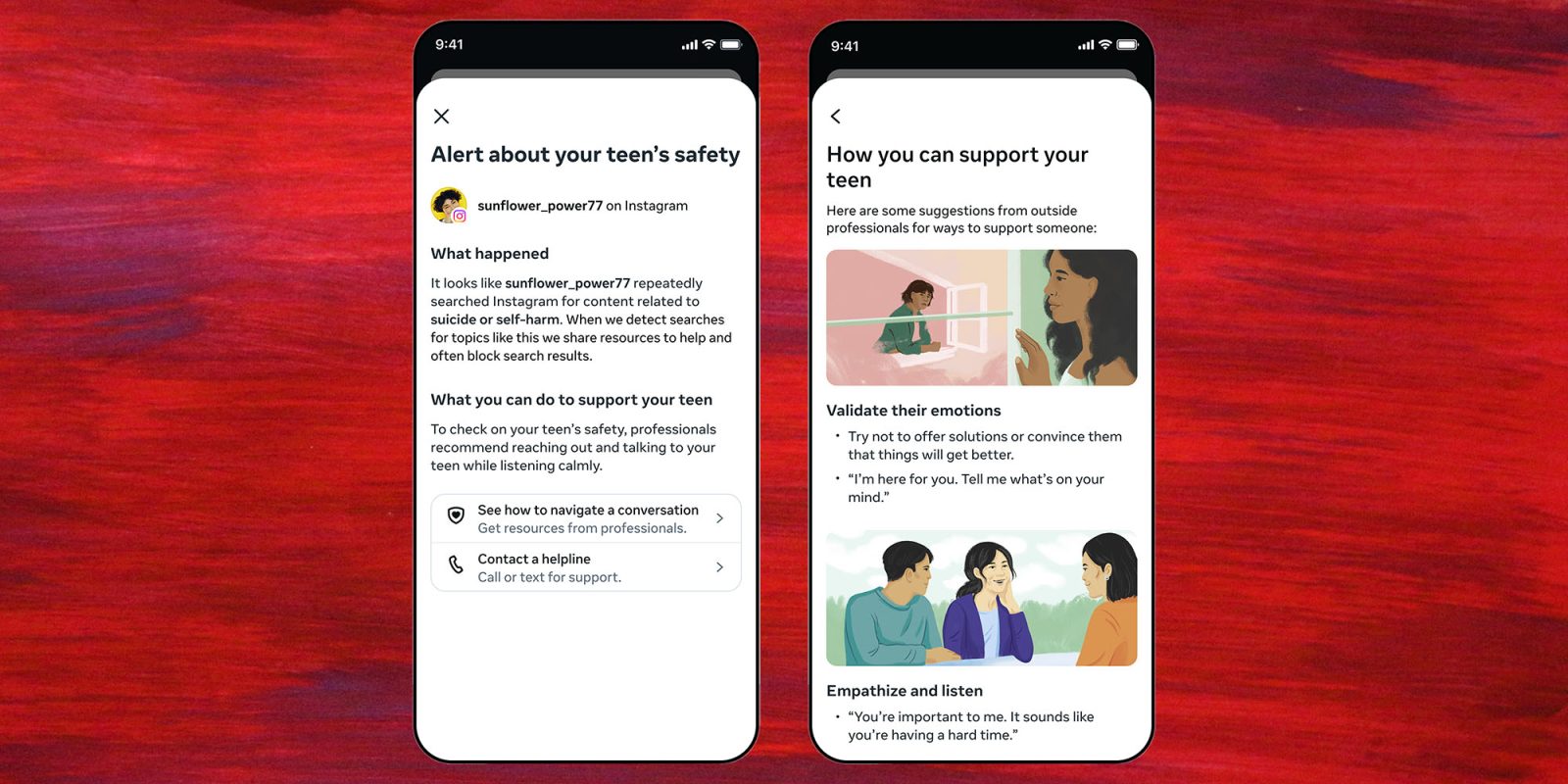 Instagram will notify parents if their child searches for self-harm content | Alert screengrabs shown