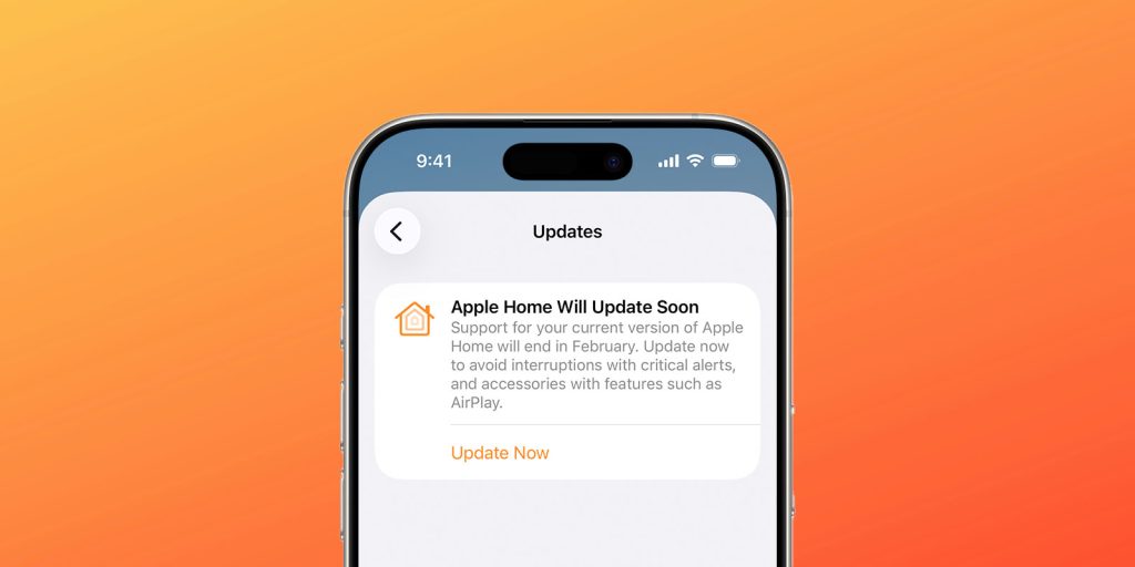 There's less than a week to update Apple Home if you haven't yet done so | Update reminder seen on an iPhone with an orange background