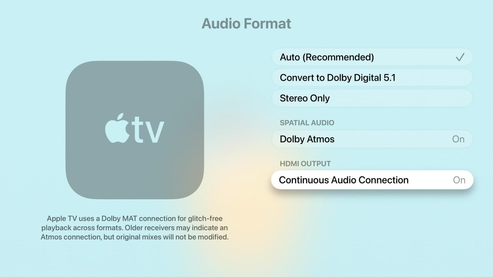 tvOS 26.4 adds new âContinuous Audio Connectionâ on Apple TV