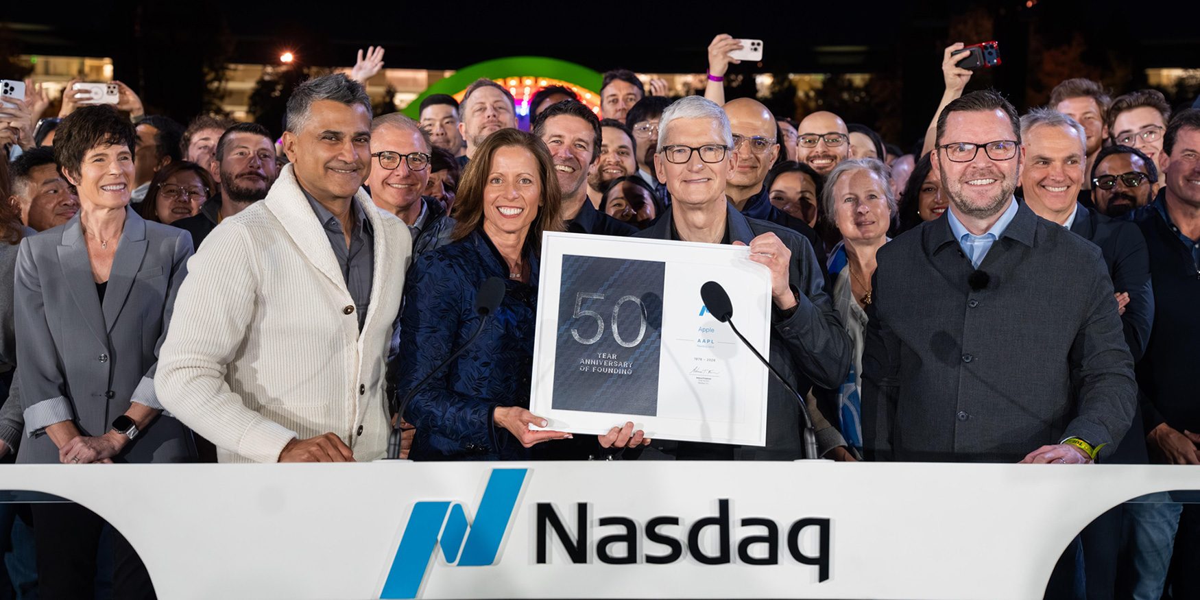 photo of Watch Tim Cook ring the Nasdaq Opening Bell as part of Apple’s 50th anniversary celebrations image