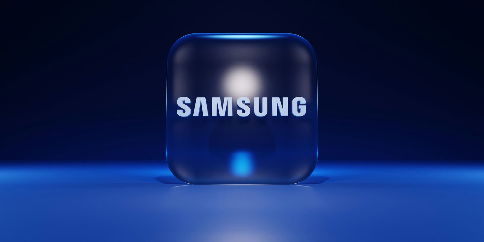 Apple chip rumor helps Samsung hit $1T valuation | The image shows a glass 3D representation of the Samsung name
