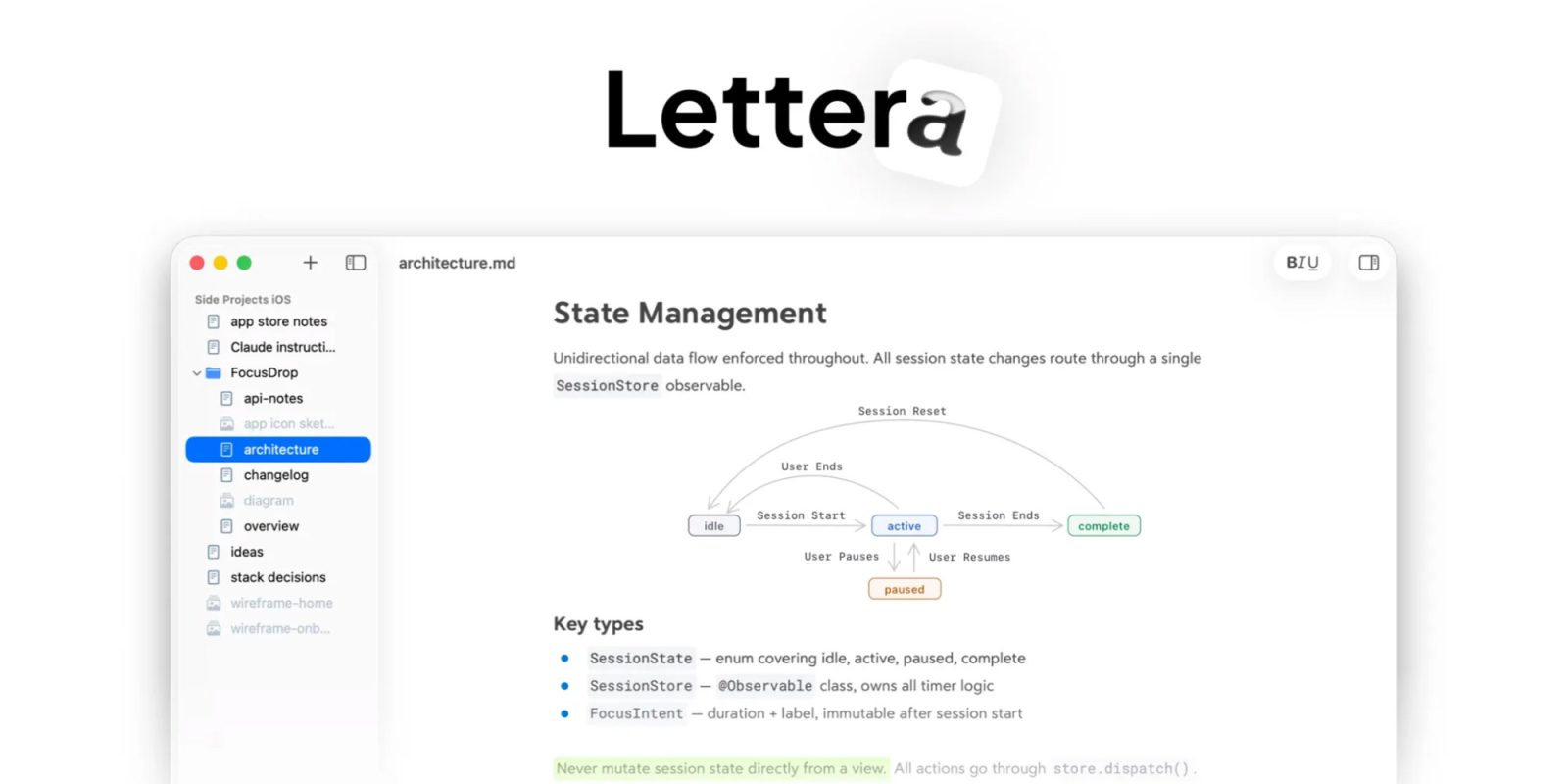 Bear app developers announce Lettera, a beautiful Markdown editor for Mac