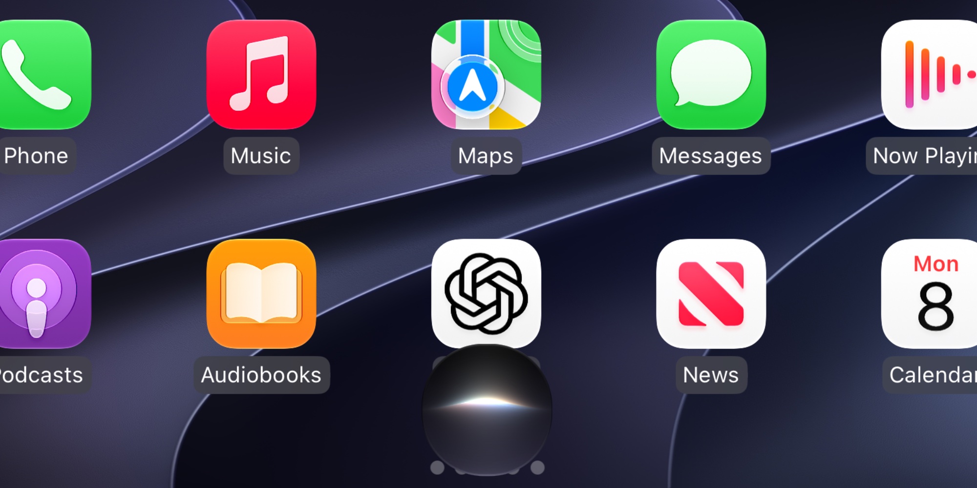 Siri AI glowing orb interface on CarPlay in iOS 27