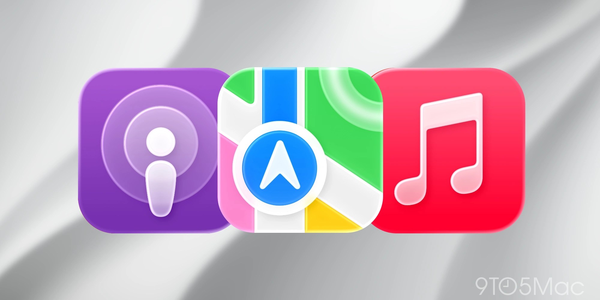 Podcasts, Maps, and Music CarPlay Apple app icons