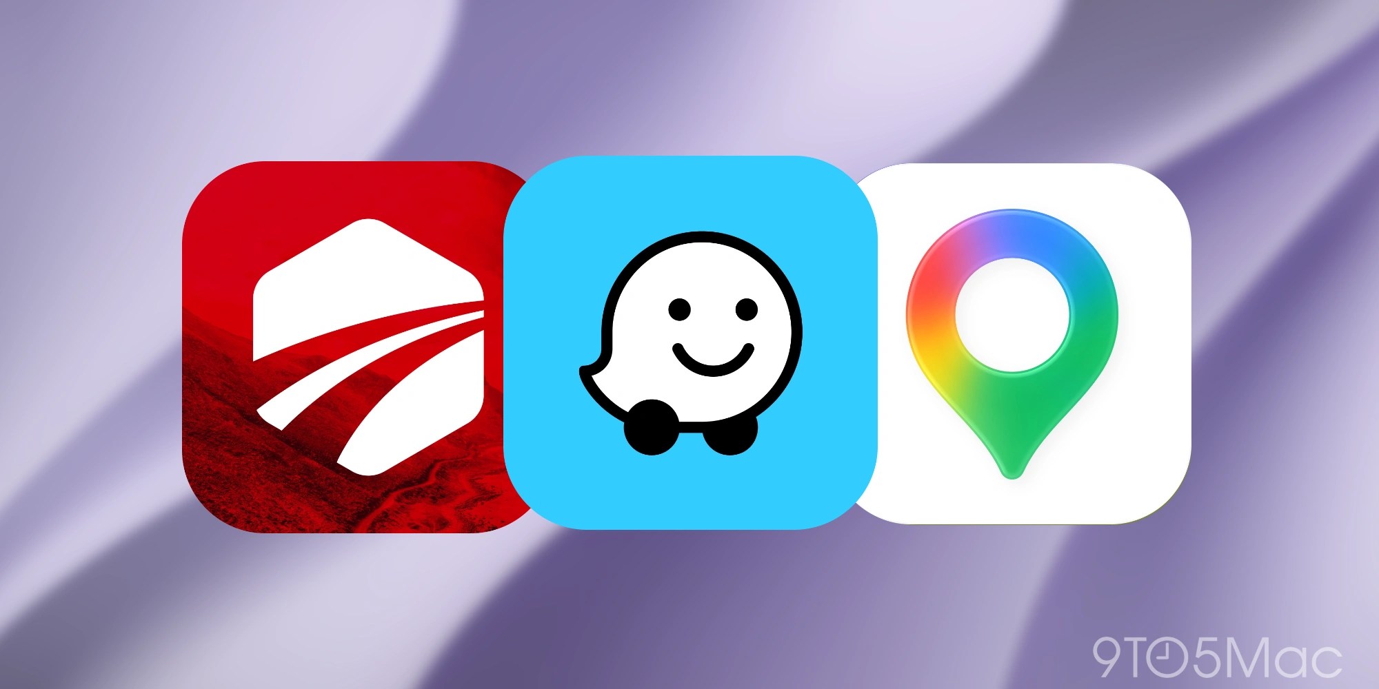 Roads by Porsche, Waze, and Google Maps CarPlay navigation app icons