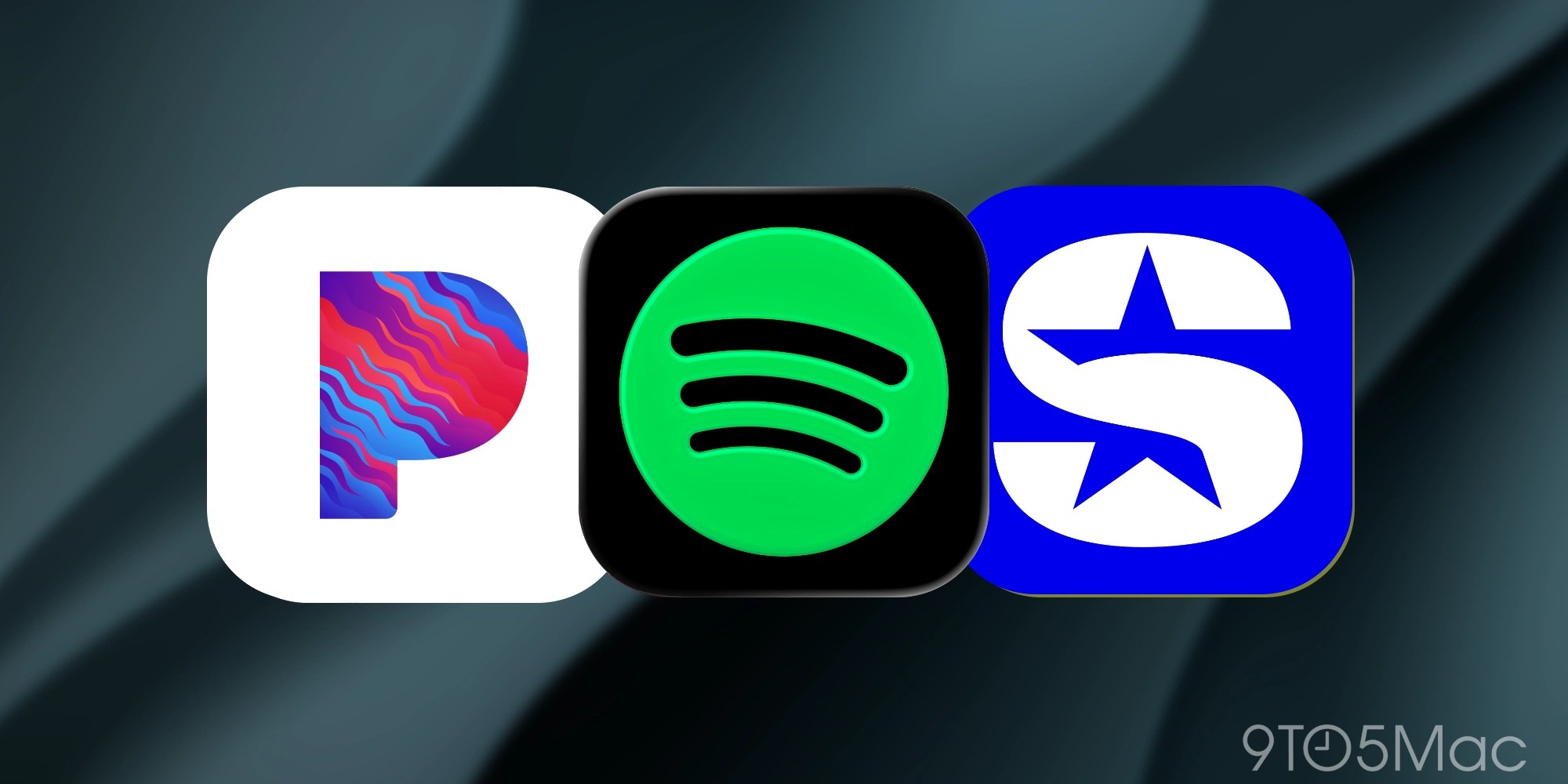 Spotify, Pandora, and SiriusXM CarPlay music app icons