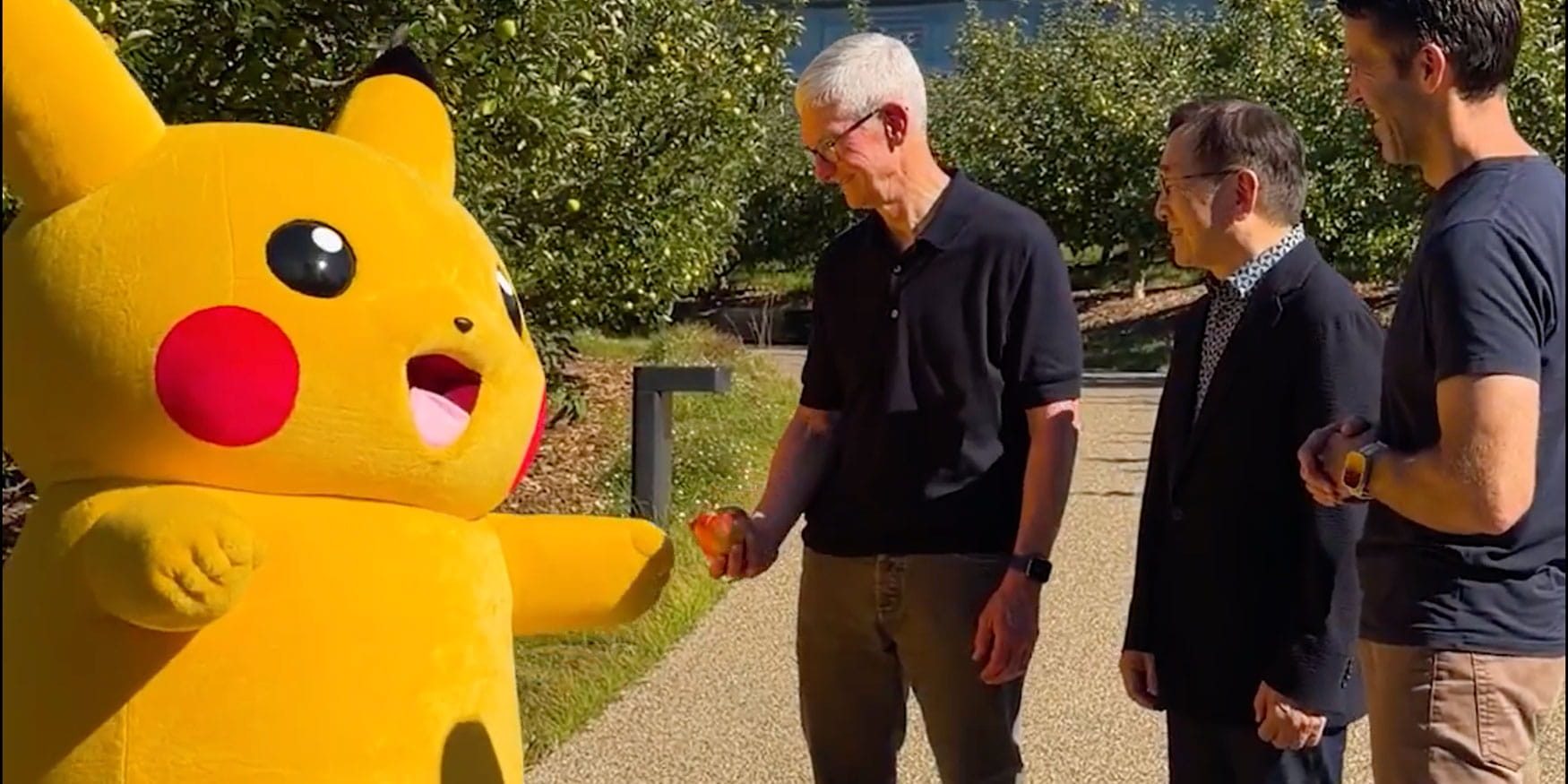 photo of Tim Cook and John Ternus host Pikachu and The Pokémon Company CEO at Apple Park image