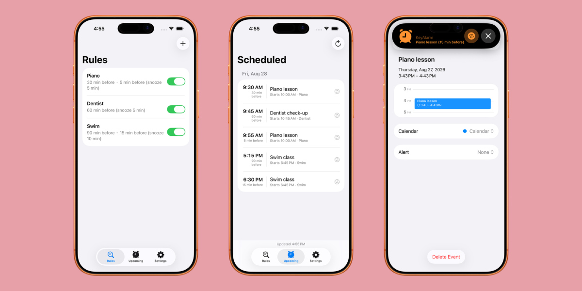 Indie App Spotlight: 'KeyAlarm' turns your most important calendar events into alarms