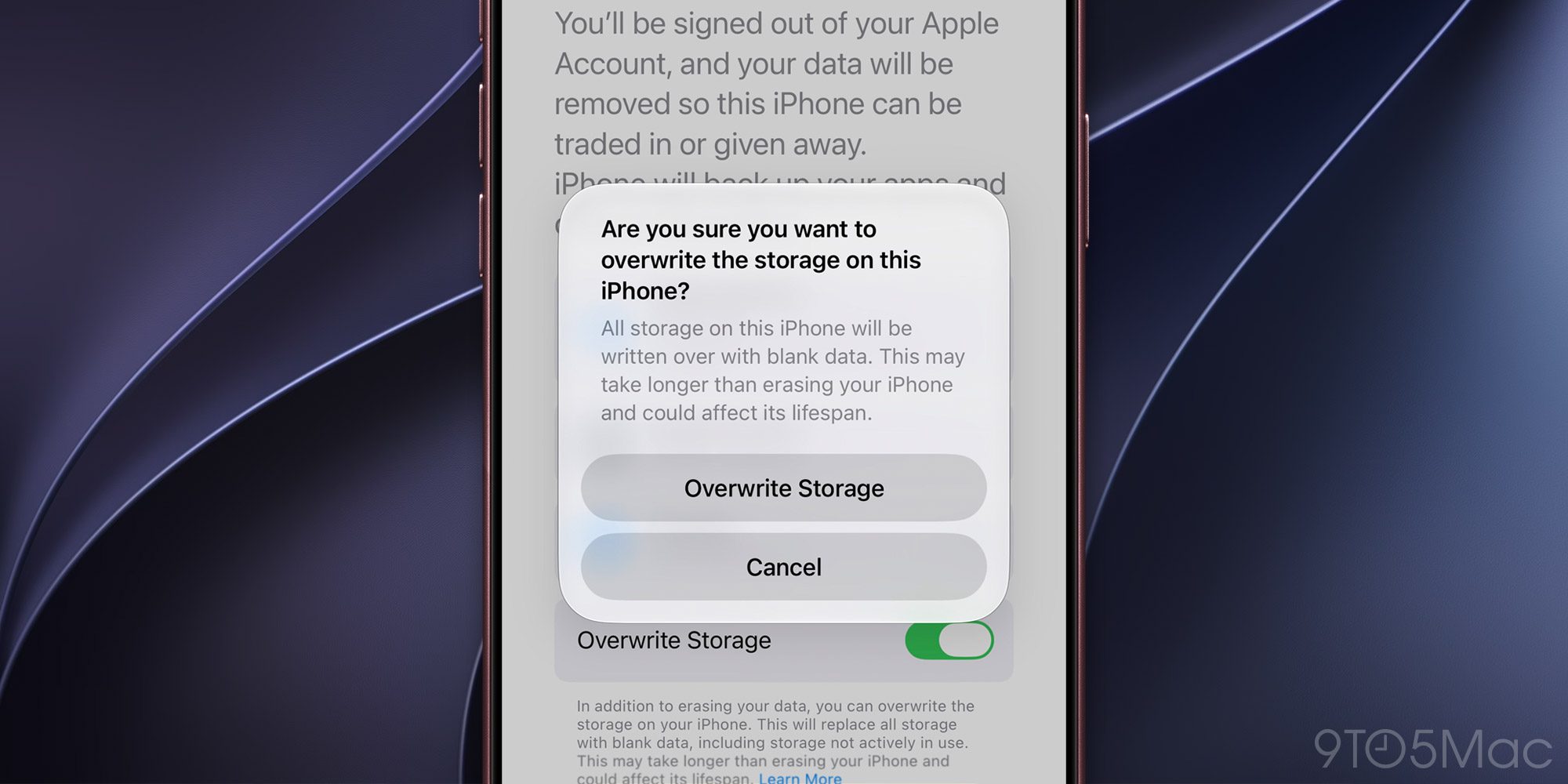 photo of iOS 27.2 references new option to overwrite iPhone storage with blank data after erasing image