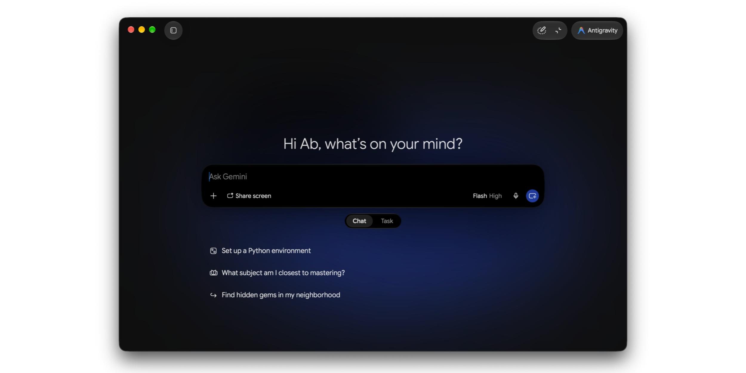 Google Antigravity теперь встроен в приложение Gemini для macOS